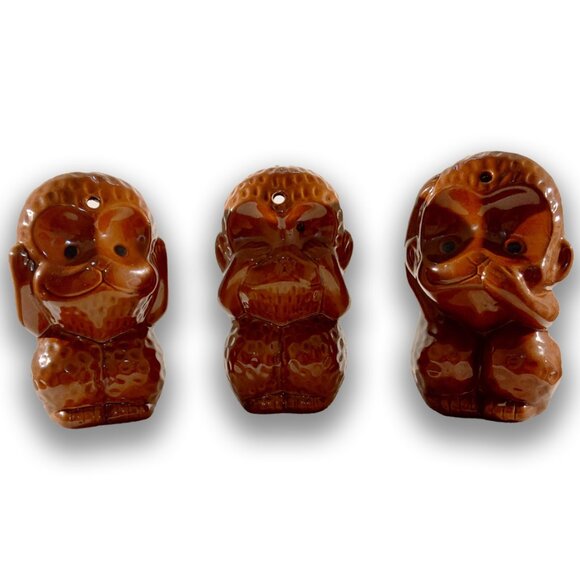 Tiki Mugs - Hear No Evil, See No Evil, Speak No Evil Monkeys Set of 3 - Picture 1 of 11